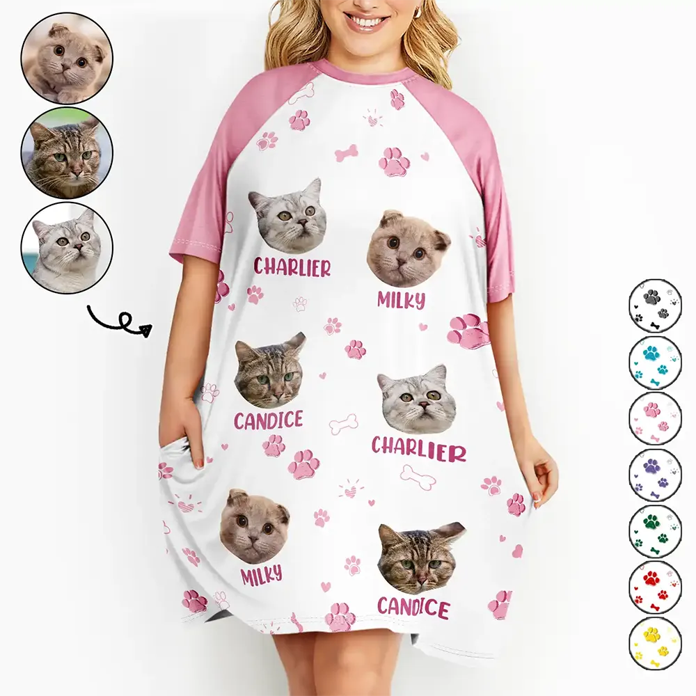 Pet Mom,Custom Photo,Happy - Custom Photo Paw Prints In My Heart Pet Mom Dad Dog Cat Lover - Personalized Women's Sleep Tee