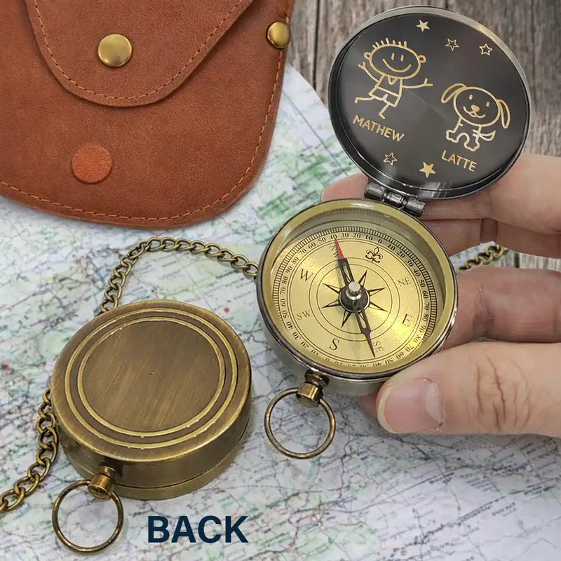 Happy,Gift For Grandpa,Gift For Grandma,Gift For Grandparents - This Grandpa Grandma Belongs To Stick Figures - Personalized Engraved Brass Compass