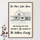 Family,Happy,Parents,Gift For Mother,Gift For Father,Gift For Yourself - Custom Photo Pencil Sketch Location Coordinates No Place Like Home - Personalized Poster