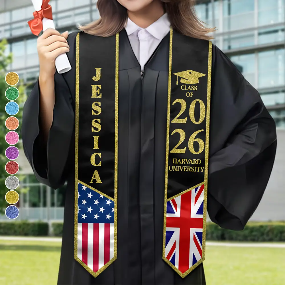 So Proud Of Two Flags Graduation - Personalized Stoles