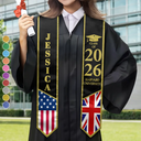 Gift For Yourself,Graduation,Happy,Gift For Daughter,Gift For Son,Icon - So Proud Of Two Flags Graduation - Personalized Stoles