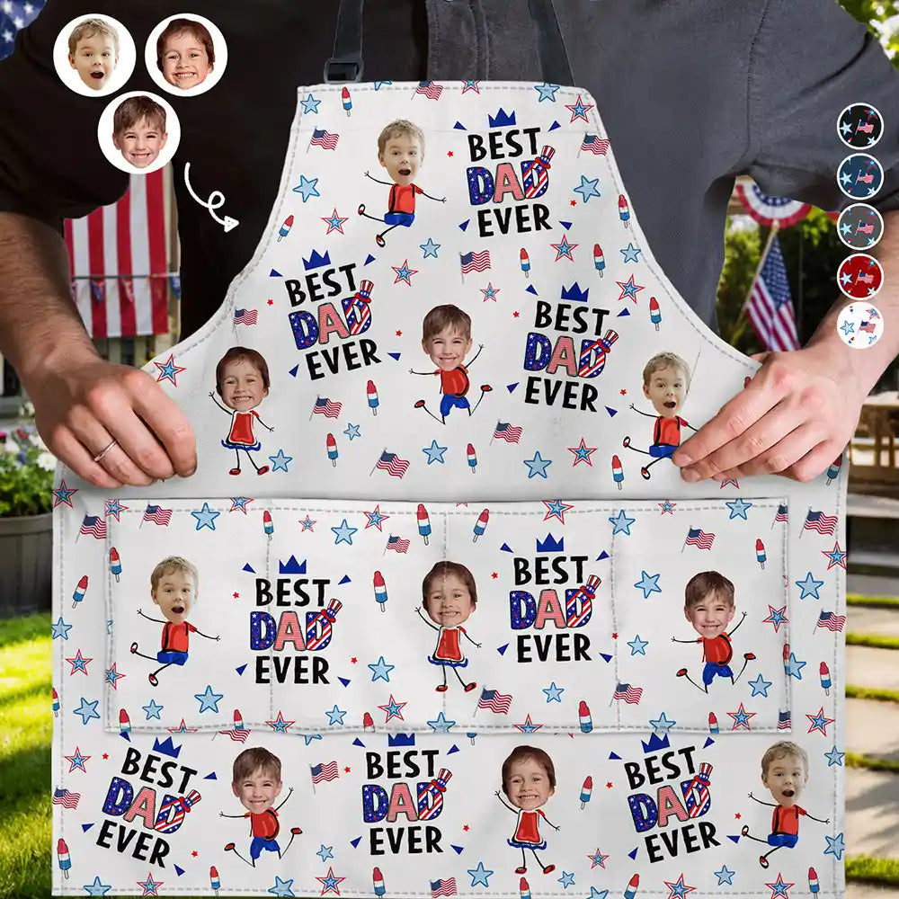 Custom Photo Stars & Stripes Best Dad Mom Grandpa Grandma Ever - Personalized Apron