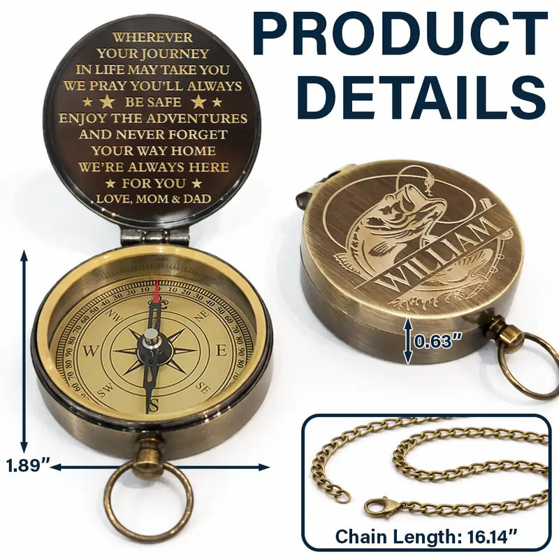 Gift For Husband,Gift For Boyfriend,Gift For Men,Gift For Father,Gift For Grandpa,Gift For Son,Gift For Brothers,Icon,Cozy - Enjoy The Adventures Fishing Lover - Personalized Engraved Brass Compass
