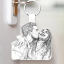 Gift For Couples,Gift For Husband,Gift For Boyfriend,Gift For Yourself,Gift For Women,Gift For Men,Gift For Grandpa,Gift For Father,Pet Lovers,Pet Mom,Pet Dad,Gift For Bestie,Non-Eng,Photo - Pencil Sketch (White BG),Sentimental - Custom Photo Pencil Sketch Art Family Dog Cat Portrait - Personalized Custom Shaped Leather Keychain