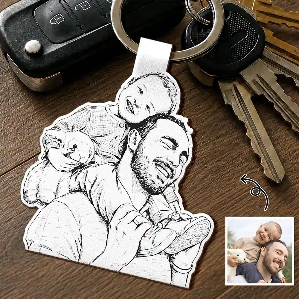 Gift For Couples,Gift For Husband,Gift For Boyfriend,Gift For Yourself,Gift For Women,Gift For Men,Gift For Grandpa,Gift For Father,Pet Lovers,Pet Mom,Pet Dad,Gift For Bestie,Non-Eng,Photo - Pencil Sketch (White BG),Sentimental - Custom Photo Pencil Sketch Art Family Dog Cat Portrait - Personalized Custom Shaped Leather Keychain