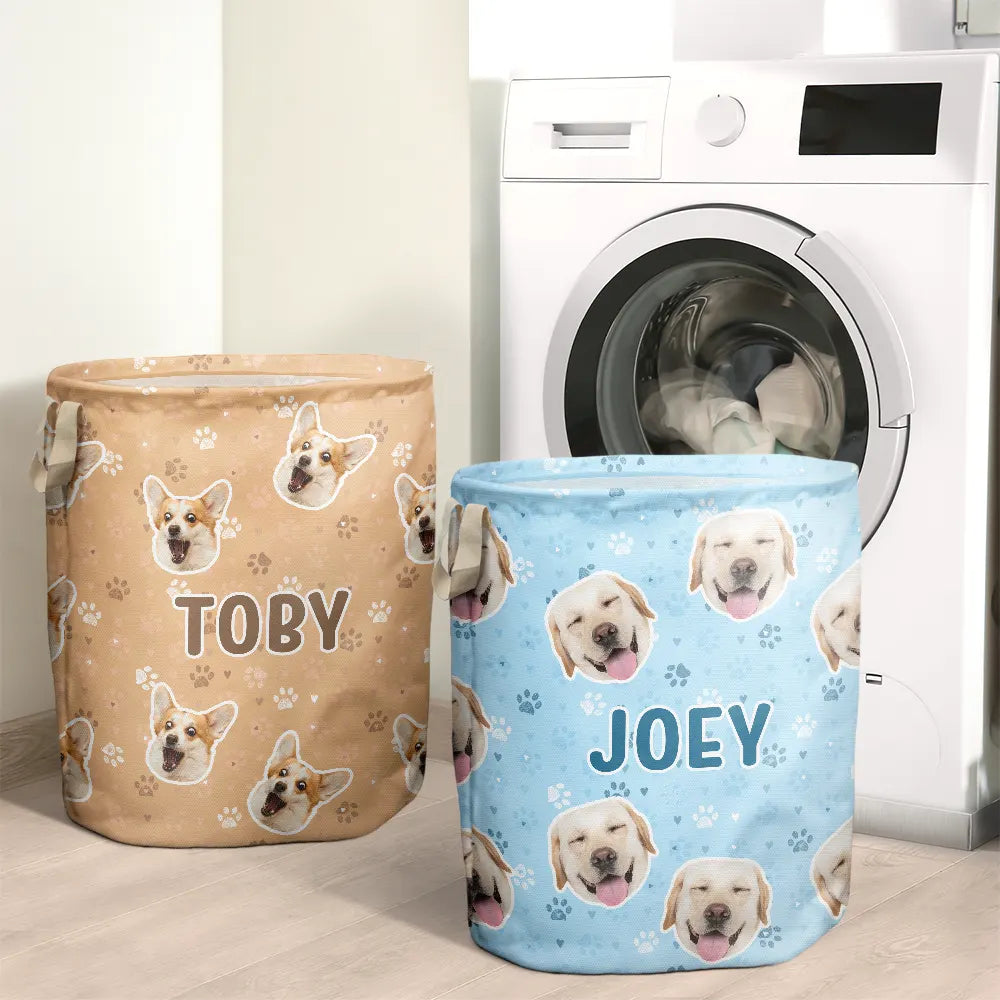 Custom Photo,Cut-Face Photo,Happy,Pet Lovers - Gift For Pet Mom - Personalized Custom Photo Pet Face Laundry Basket, Storage Basket