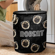 Custom Photo,Cut-Face Photo,Happy,Pet Lovers - Gift For Pet Mom - Personalized Custom Photo Pet Face Laundry Basket, Storage Basket