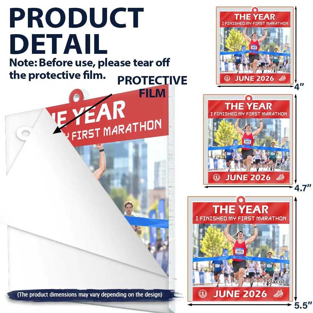 Christmas,Custom Photo,Gift For Yourself,Gifts For Her,Gifts For Him,Inspirational,Running,Top Market,Upload Full Photo - Christmas Gift For Runner - Personalized Custom Photo And Date First Marathon Finisher Acrylic Ornament