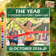 Christmas,Custom Photo,Gift For Yourself,Gifts For Her,Gifts For Him,Inspirational,Running,Top Market,Upload Full Photo - Christmas Gift For Runner - Personalized Custom Photo And Date First Marathon Finisher Acrylic Ornament