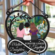 Mom - Daughters (Adult) - Mother And Daughter Forever Linked Together - Personalized Window Hanging Suncatcher Ornament