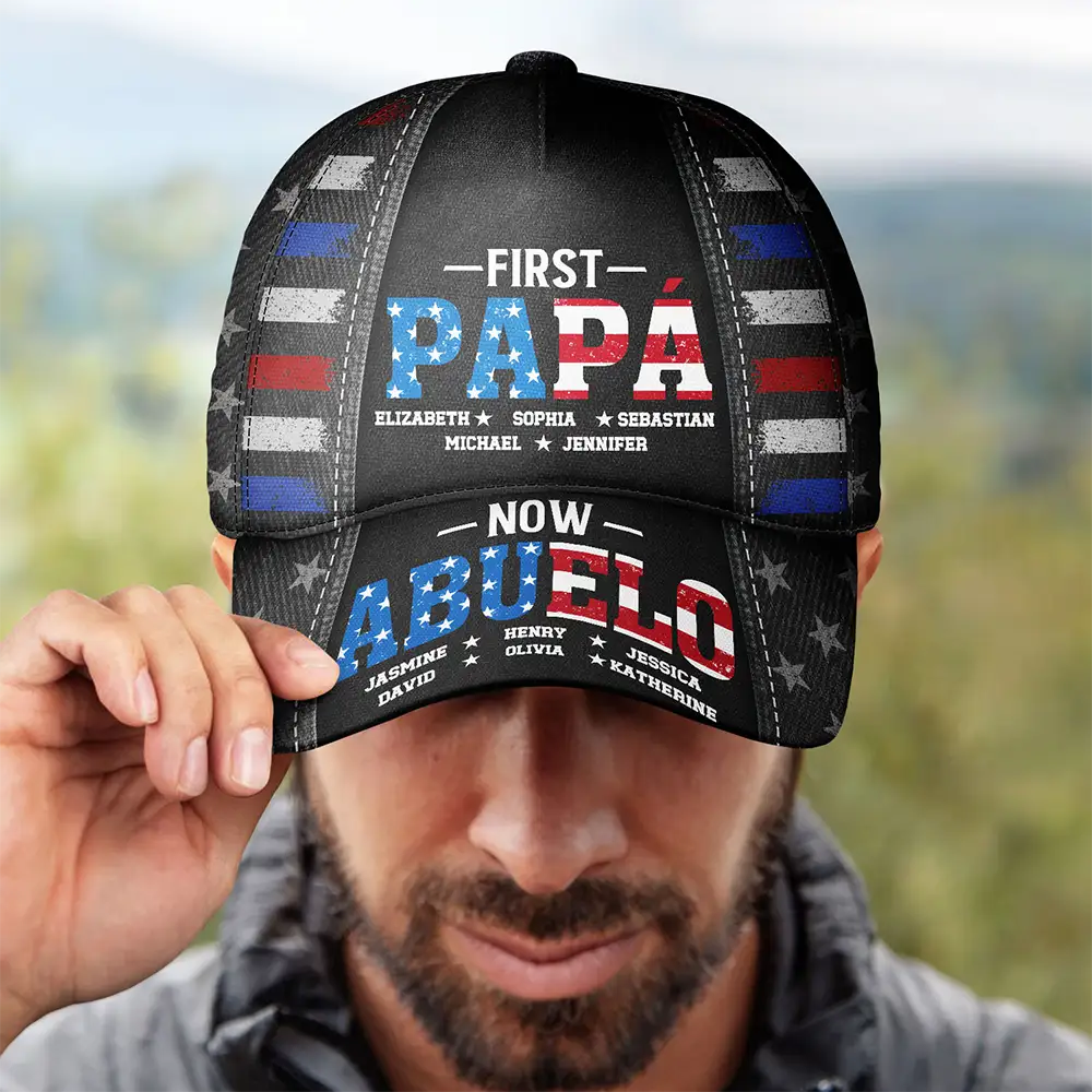Gift For Father,Gift For Grandpa,Independence Day,Happy - America First Dad Now Grandpa Kid Names - Personalized Classic Cap