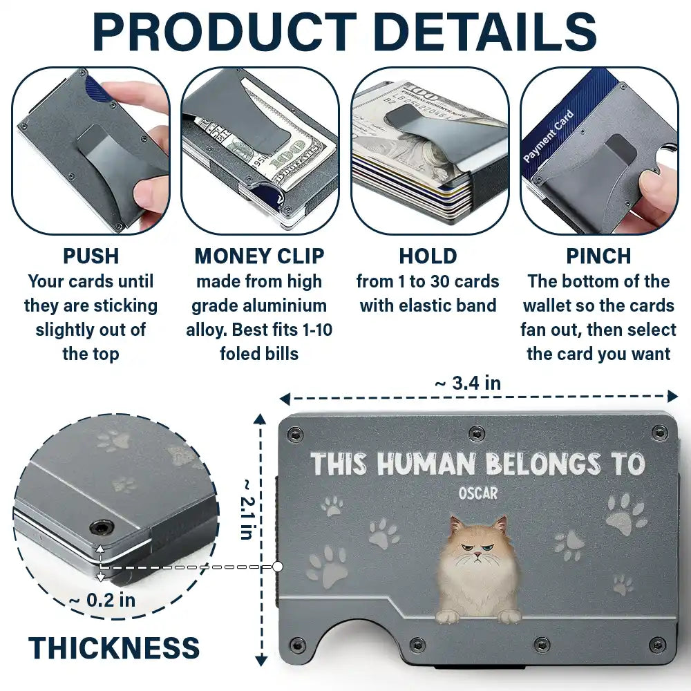 Pet Lovers, Pet Dad - This Human Belongs To Dog Cat Pet Lover - Personalized Card Wallet With Money Clip
