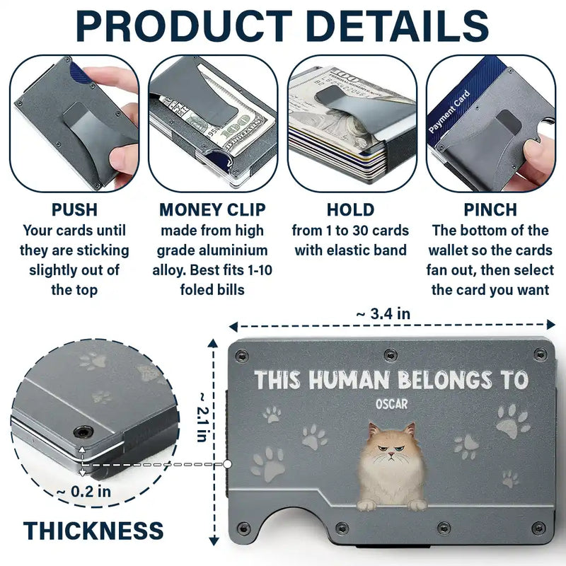 Pet Lovers, Pet Dad - This Human Belongs To Dog Cat Pet Lover - Personalized Card Wallet With Money Clip
