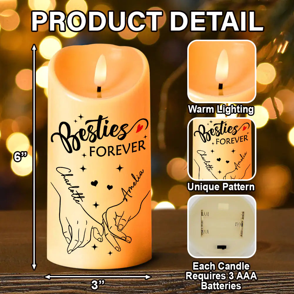 Gift For Bestie, Gift For Sisters - Holding Hands Our Memories Are Countless Our Friendship Is Endless - Personalized Flameless LED Candle