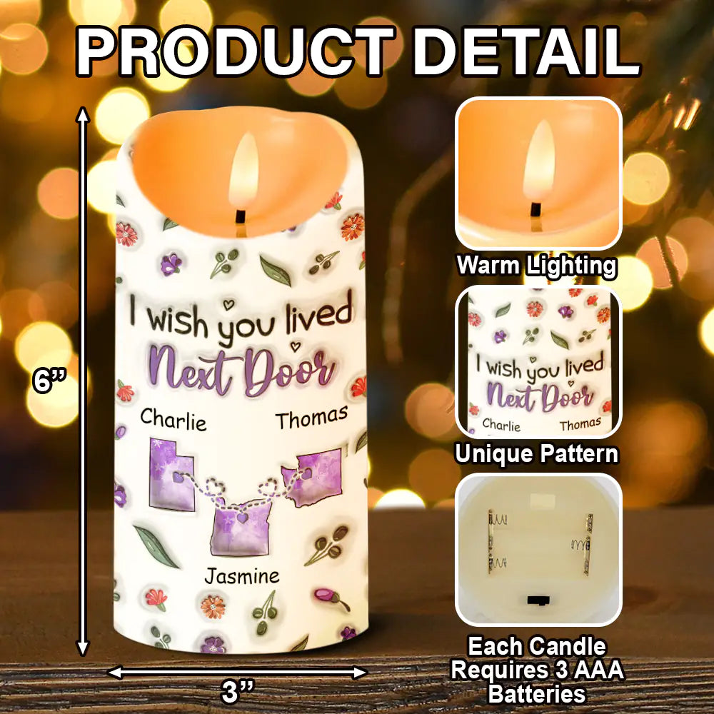 Gift For Bestie, Gift For Sisters - I Wish We Lived Closer - Personalized Flameless LED Candle