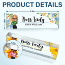 Gifts For Colleagues,Custom Photo,Gift For Bestie,Happy - Boss Lady Flower Frame - Personalized Desk Name Plate