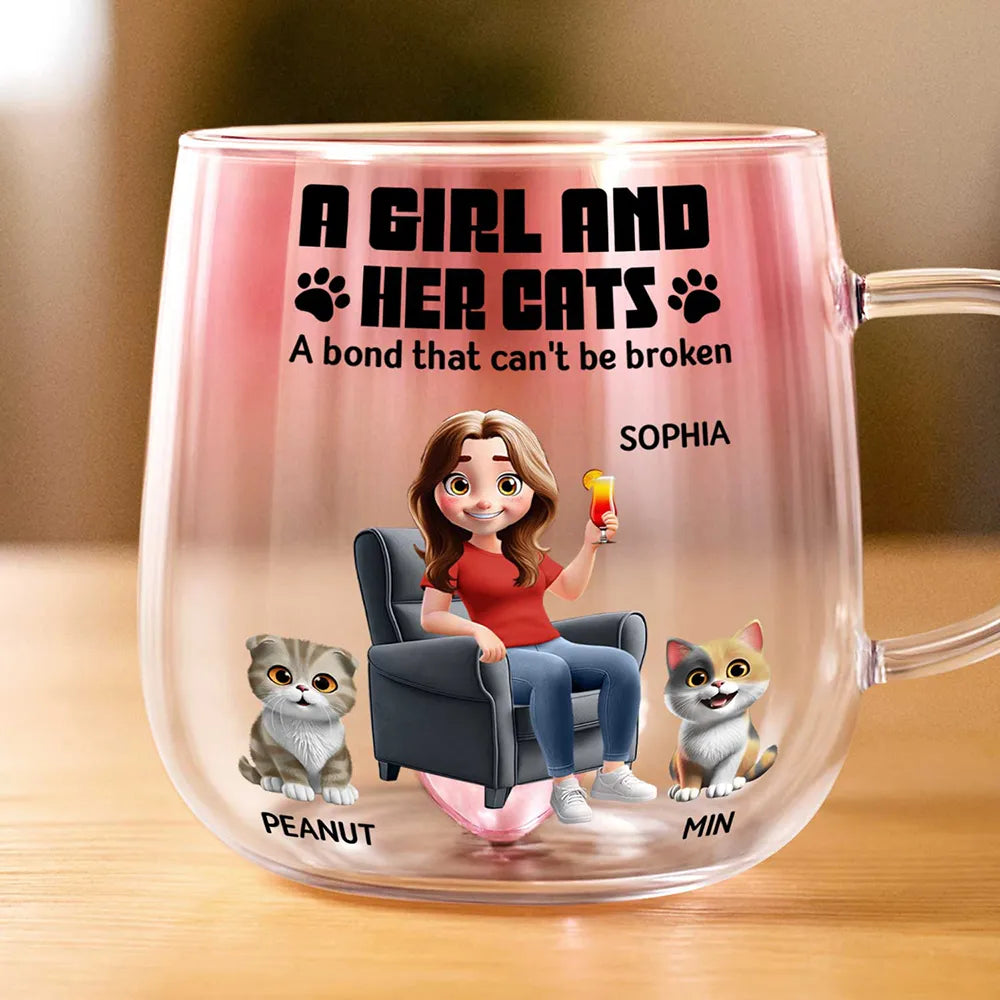 The Catmother A Girl And Her Cat 3D Effect - Personalized Gradient Glass Mug