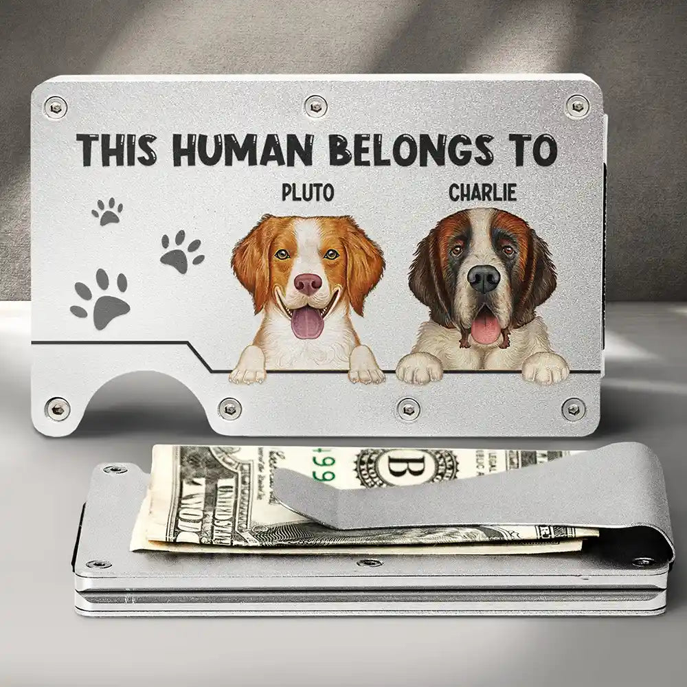 This Human Belongs To Dog Cat Pet Lover - Personalized Card Wallet With Money Clip