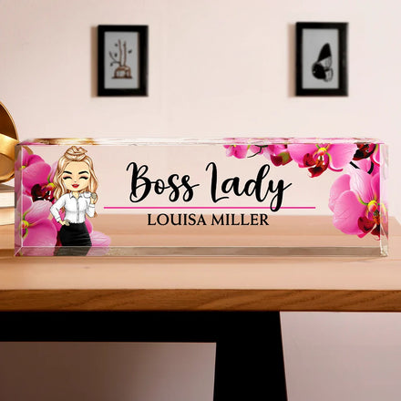 Boss Lady Flower Frame - Personalized Desk Name Plate