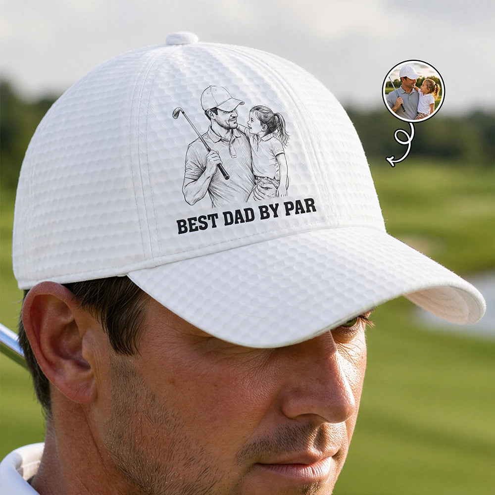 Custom Photo Pencil Sketch Best Dad Grandpa By Par Golf Clubs - Personalized Classic Cap