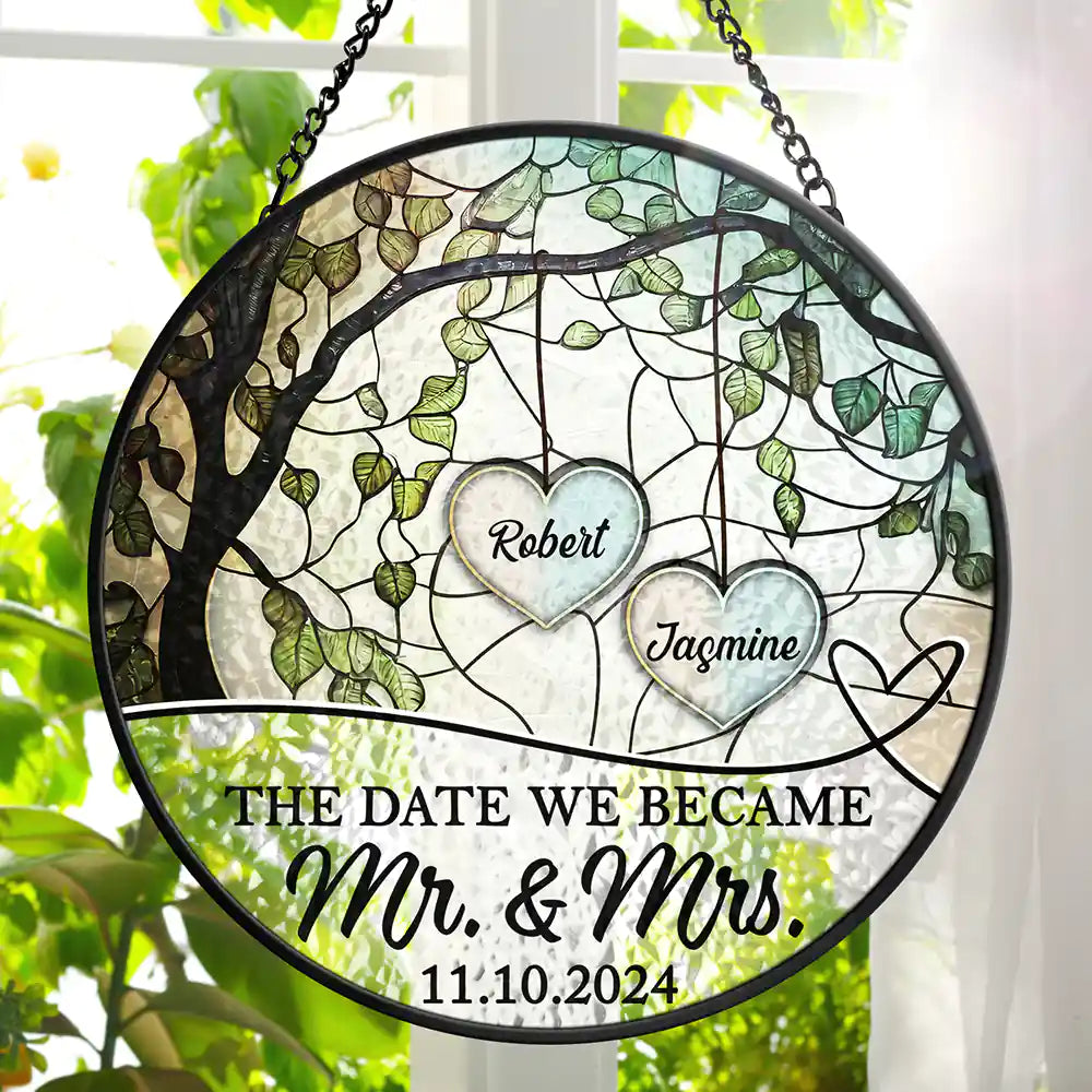 God Gave Me You Couple The Date We Became Mr. & Mrs. - Personalized Stained Glass Window Hanging Suncatcher