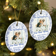 Gift For Couples,Gift For Husband,Gift For Wife,Christmas,Wedding,Love - Custom Photo Our First Christmas Married - Personalized Circle Ceramic Ornament