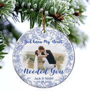 Gift For Couples,Gift For Husband,Gift For Wife,Christmas,Wedding,Love - Custom Photo Our First Christmas Married - Personalized Circle Ceramic Ornament