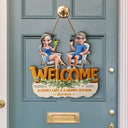 Gift For Couples,Gift For Husband,Gift For Wife,Gift For Boyfriend,Gift For Girlfriend,Happy - A Lovely Lady And A Grumpy Old Man Live Here - Personalized Custom Shaped Wood Sign