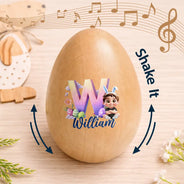 Easter,Non-Eng,Gift For Kids,Gift For Grandkids,Grandma,Grandkids,Grandpa,Dad,Children,Children,Happy - Kid Baby Sitting With Easter Alphabet Letters - Personalized Musical Wooden Easter Egg Shaker