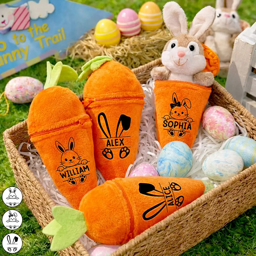 Adorable Bunny With Custom Name - Personalized Plush Reversible Carrot Bunny Keychain
