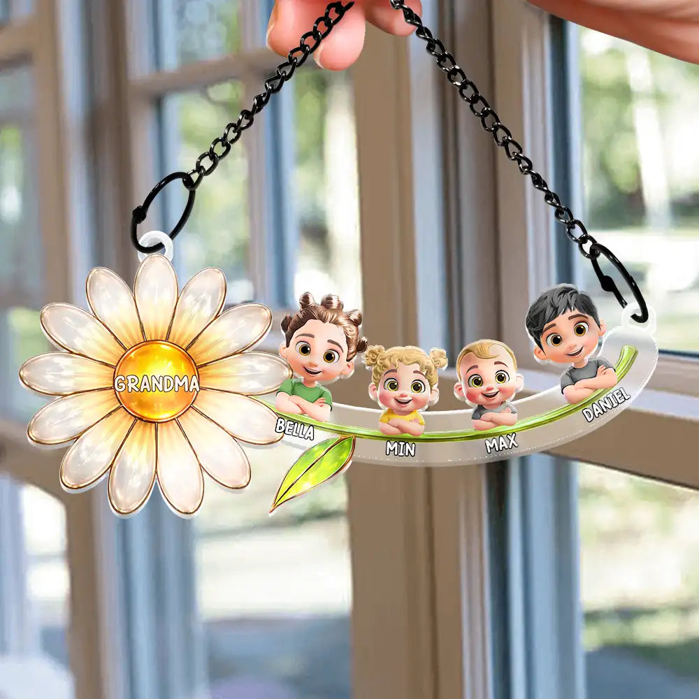 Happy,Love,Grandma - Grandkids,Mom - Children,Gift For Mother - Grandma Plants The Seeds Of Love That Bloom Forever - Personalized Window Hanging Suncatcher Ornament