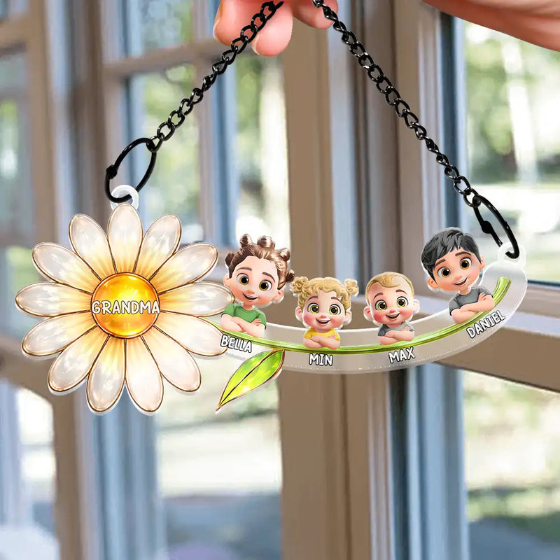Happy,Love,Grandma - Grandkids,Mom - Children,Gift For Mother - Grandma Plants The Seeds Of Love That Bloom Forever - Personalized Window Hanging Suncatcher Ornament