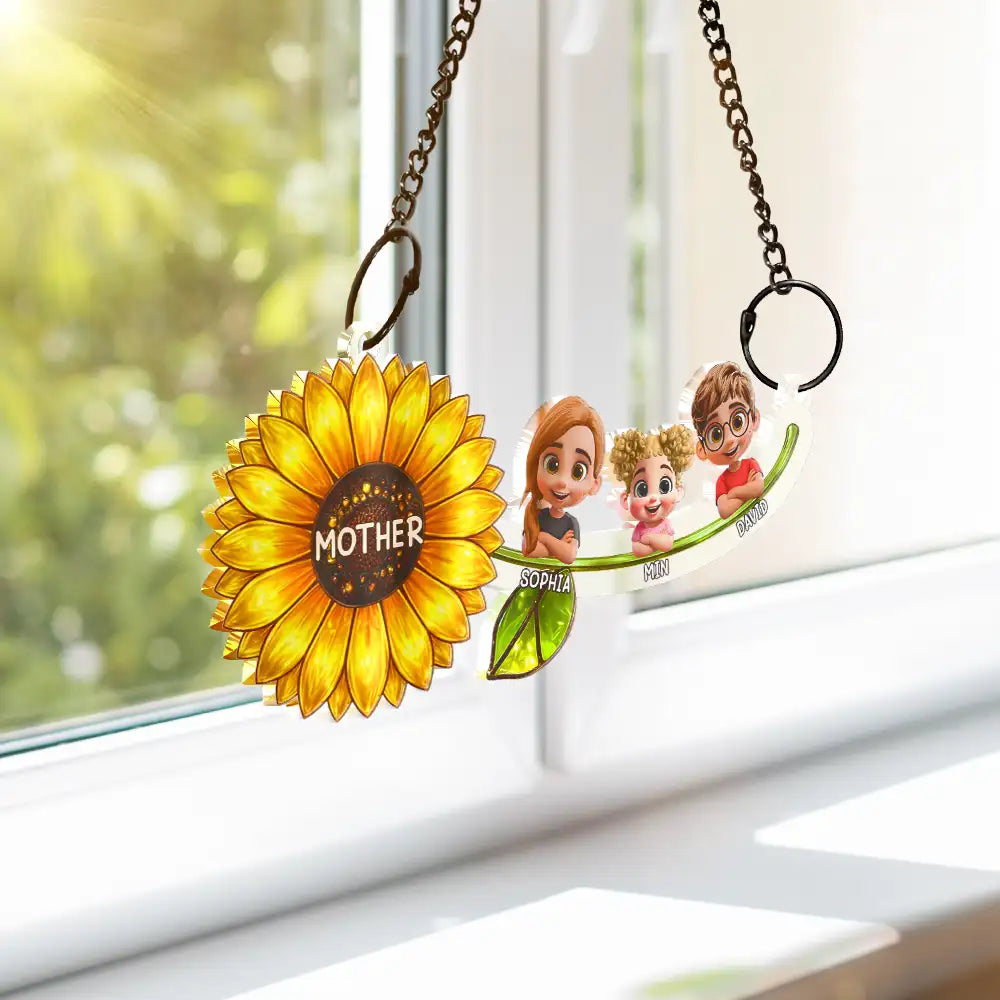 Happy,Love,Grandma - Grandkids,Mom - Children,Gift For Mother - Grandma Plants The Seeds Of Love That Bloom Forever - Personalized Window Hanging Suncatcher Ornament