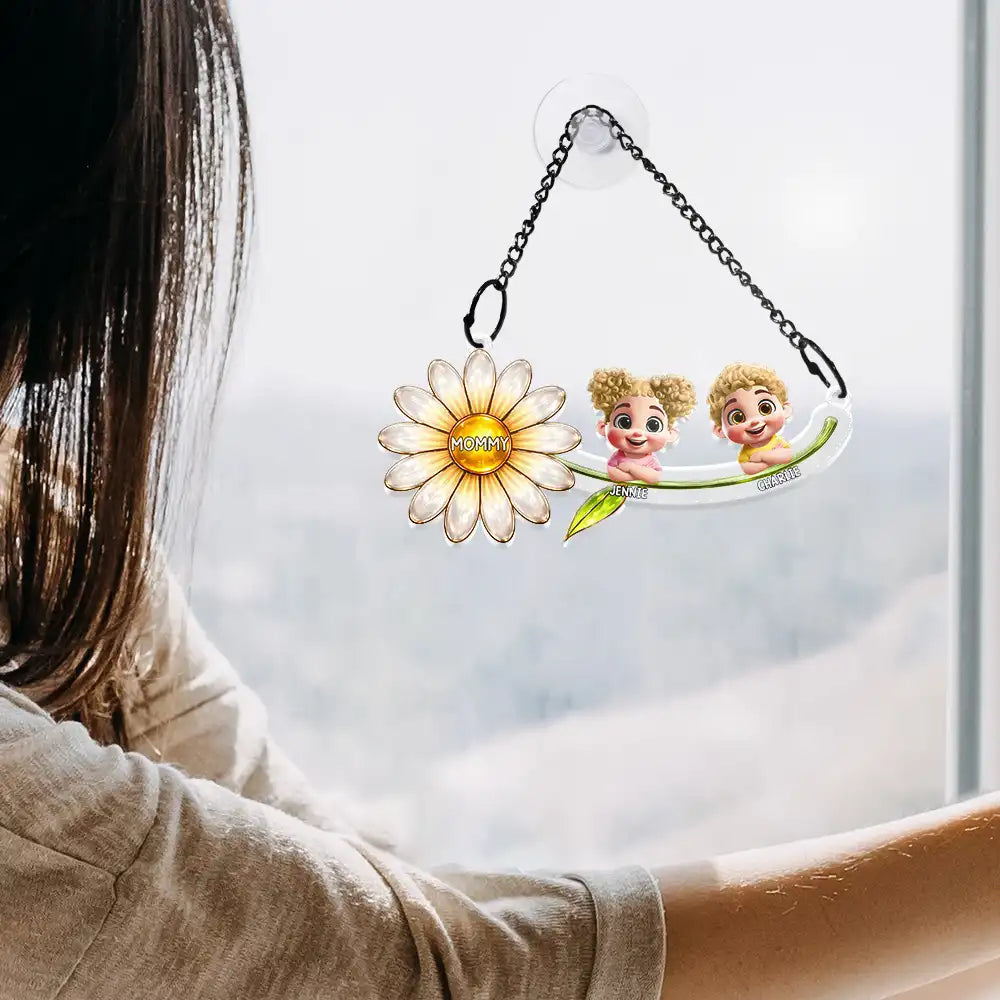 Happy,Love,Grandma - Grandkids,Mom - Children,Gift For Mother - Grandma Plants The Seeds Of Love That Bloom Forever - Personalized Window Hanging Suncatcher Ornament