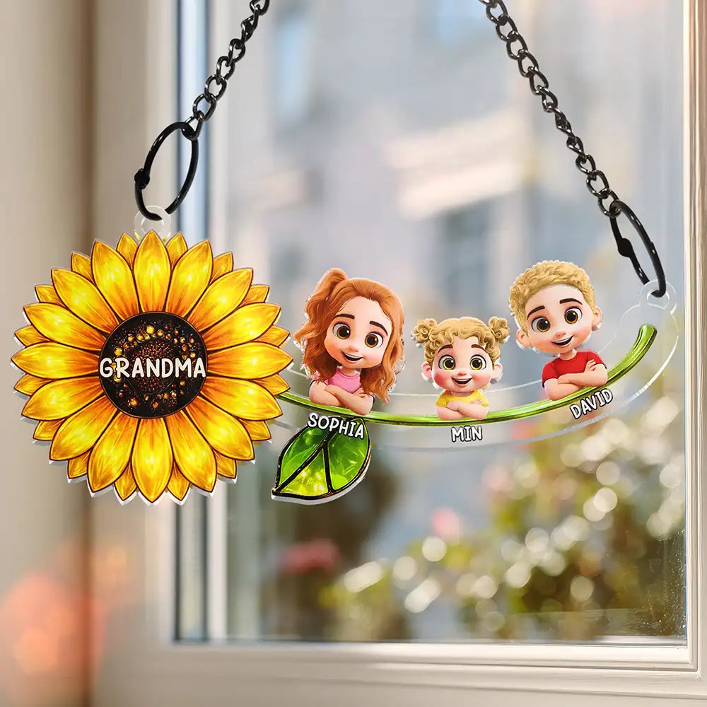 Happy,Love,Grandma - Grandkids,Mom - Children,Gift For Mother - Grandma Plants The Seeds Of Love That Bloom Forever - Personalized Window Hanging Suncatcher Ornament