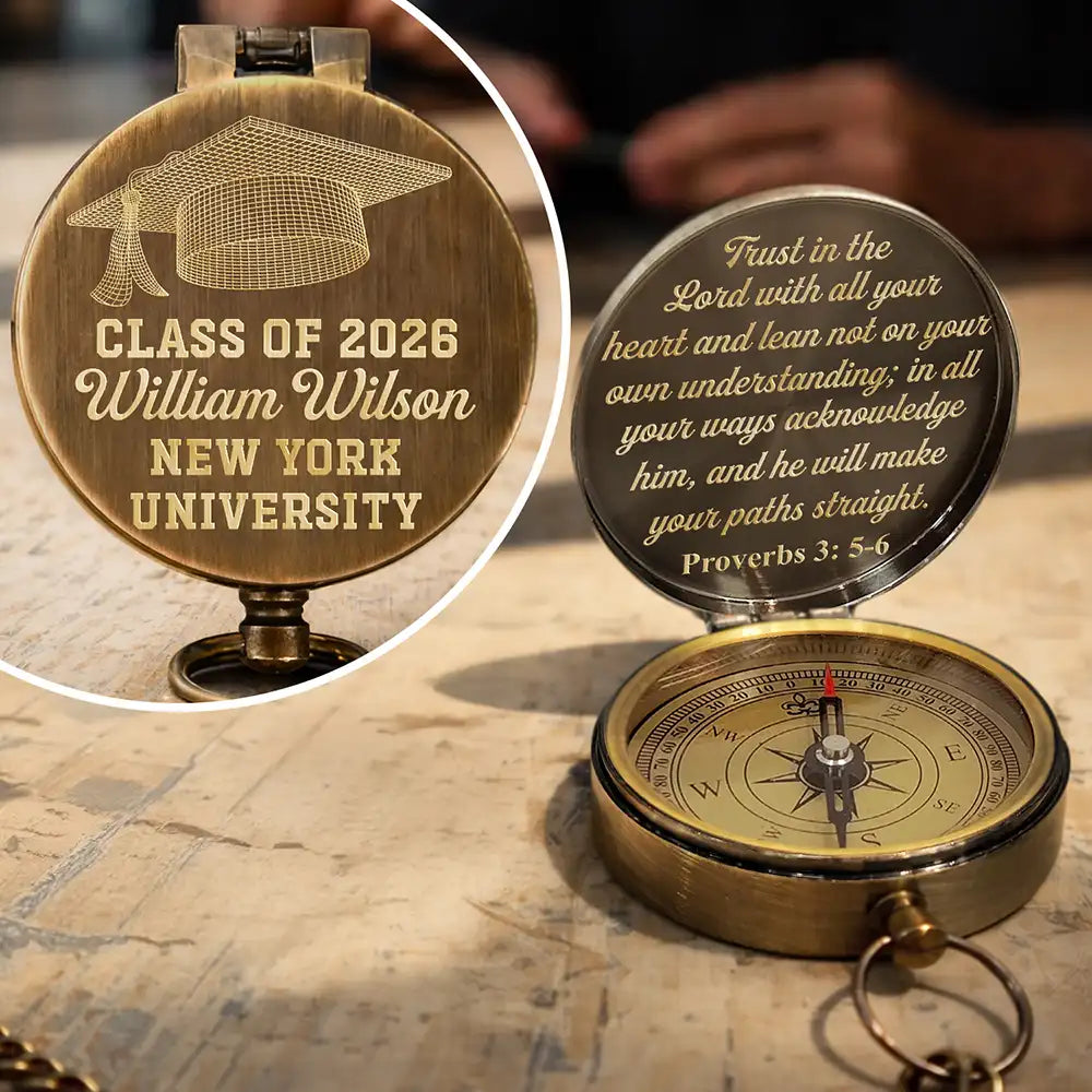 Trust In The Lord With All Your Heart Congrats Graduation - Personalized Engraved Brass Compass
