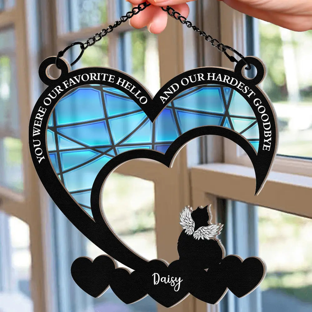 Pet Memorial My Hardest Goodbye Dog Cat - Personalized Window Hanging Suncatcher Ornament
