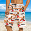 Custom Photo, Art Design, Summer, Pet Lovers, Playful, Photo - Swimming Float 3D Effect - Custom Photo 3D Summer Concept Poolside Beach Vacation Dog Cat - Personalized Unisex Beach Shorts