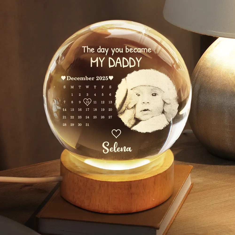 Custom Photo,New baby,New Mom,New Dad,Happy - Custom Photo Calendar The Day You Became My Mommy - Personalized Crystal Globe Lamp