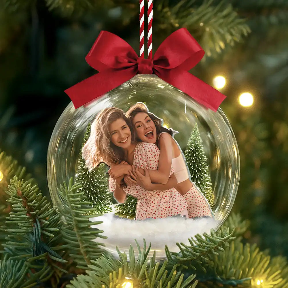 Custom Photo,Happy,Christmas,Gift For Bestie - Custom Photo Bestie It Takes A Long Time To Grow An Old Friend - Personalized 3D Acrylic Ball Ornament