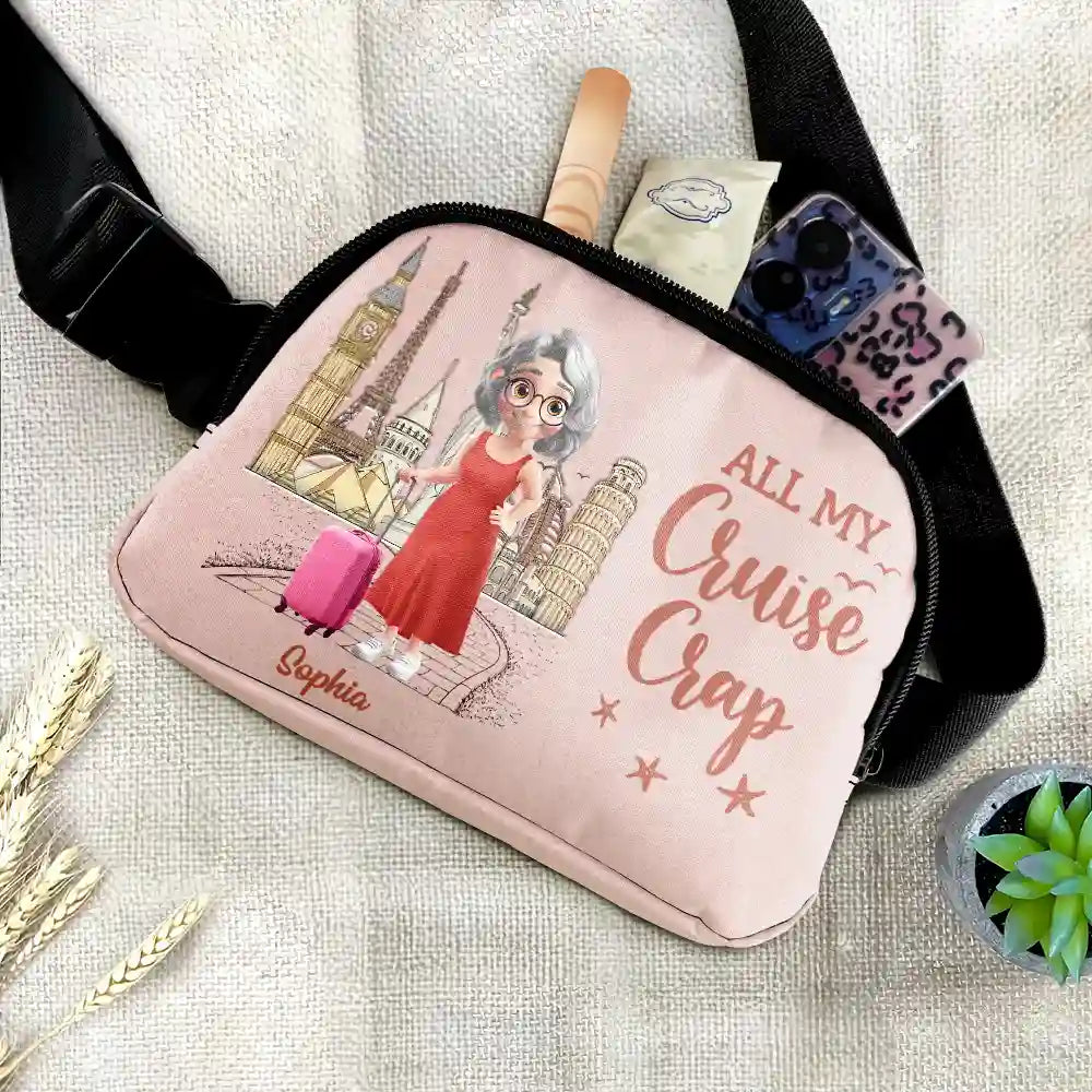 Gift For Yourself,Gift For Women,Gift For Men,Travel,Happy - All My Travel Crap - Personalized Crossbody Belt Bag