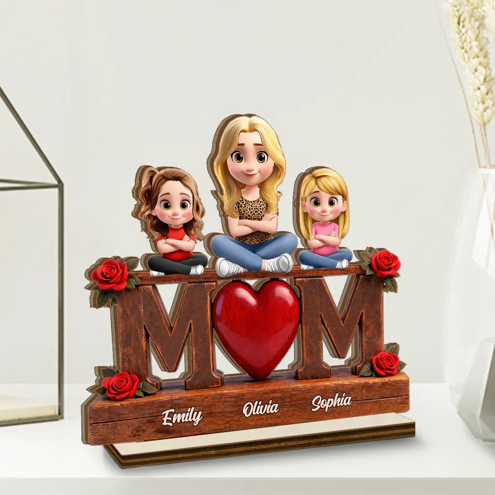 Gift For Mother,Mom - Children,Happ - Mother & Children Forever Linked Together - Personalized Custom Shaped 2-Layered Wooden Plaque