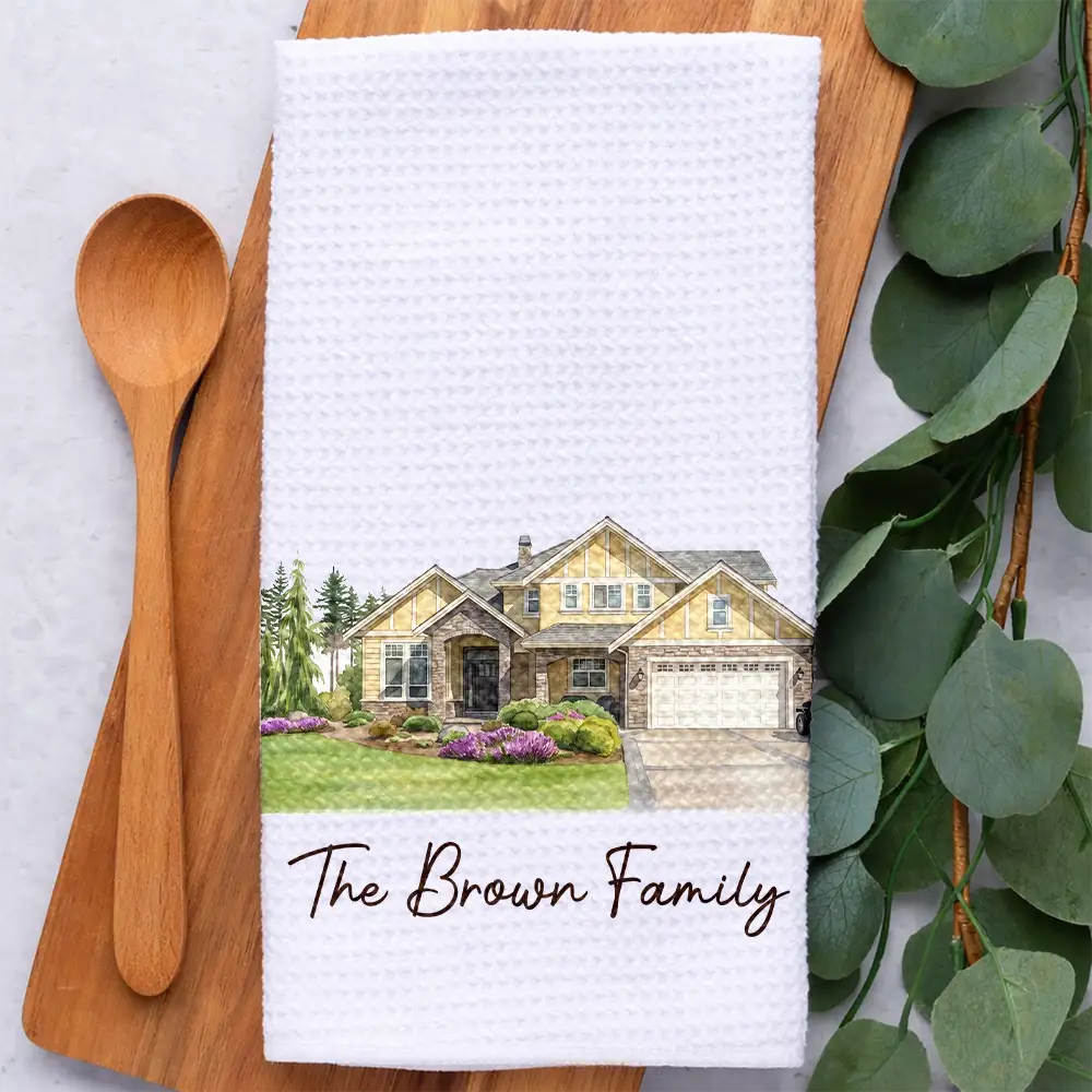 Custom Photo,Art Design,Family,Cozy,Photo - Colored Pencil  - Custom Photo Colored Pencil Sketch Our First Home Family Parents - Personalized Kitchen Towel