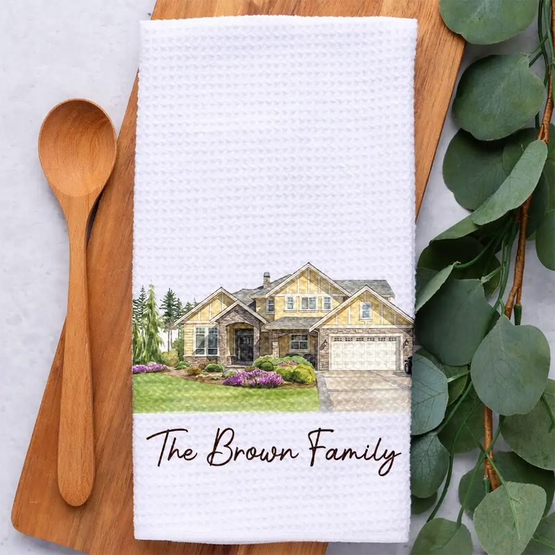 Custom Photo,Art Design,Family,Cozy,Photo - Colored Pencil  - Custom Photo Colored Pencil Sketch Our First Home Family Parents - Personalized Kitchen Towel