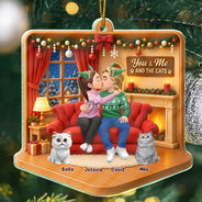 Christmas, Dog Couple, Dog Lovers, Gift For Couples, Pet Lovers, Romantic, Vector - Christmas Gift For Couples With Dogs - Personalized Diorama Style Acrylic Ornament