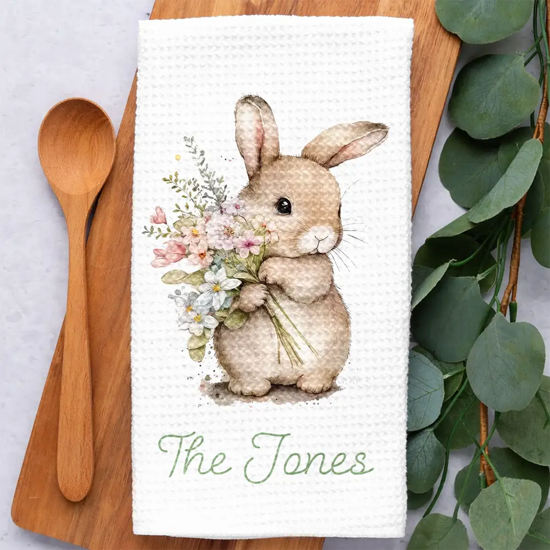 Easter,Gift For Wife,Parents,Gift For Grandma,Gift For Grandparents,Gift For Mother,Family - Happy Easter Egg Bunny Chicken - Personalized Kitchen Towel