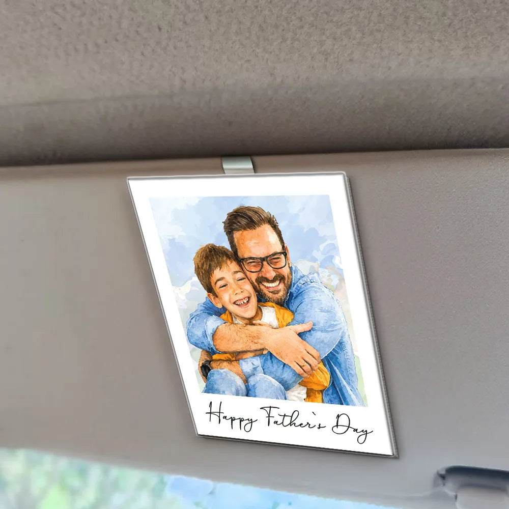 Gift For Husband,Gift For Yourself,Gift For Men,Gift For Father,Gift For Grandpa,Non-Eng,Photo - Watercolor (remove BG),Cozy - Custom Photo Realistic Watercolor Art I Love You Dad Grandpa - Personalized Custom Shaped Acrylic Car Visor Clip
