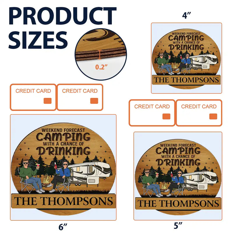 Camping Couple Husband & Wife Camping Partners For Life - Anniversary, Vacation, Funny Gift For Campers - Personalized Custom Shaped Wood Sign