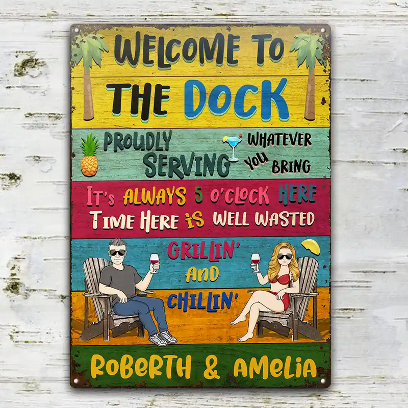 Patio Welcome Grilling Proudly Serving Whatever You Bring Husband Wife Couple Single - Backyard Sign - Personalized Custom Classic Metal Signs