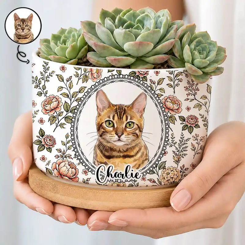 Art Design,Healing,Pet Memorial,Pet Lovers,Memorial,Photo - Vivid Watercolor Art - Custom Photo Vivid Watercolor Art Forever Loved Dog Cat Pet Portrait Toile Remembrance - Personalized Plant Pot